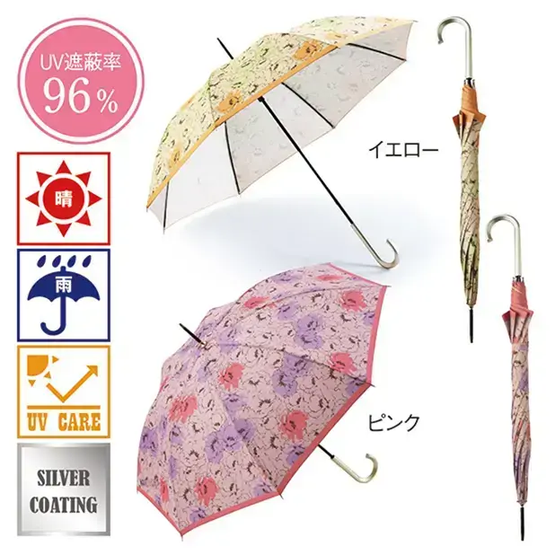 定番の花柄デザインの長傘。手書き風の花柄が個性をアピールします。