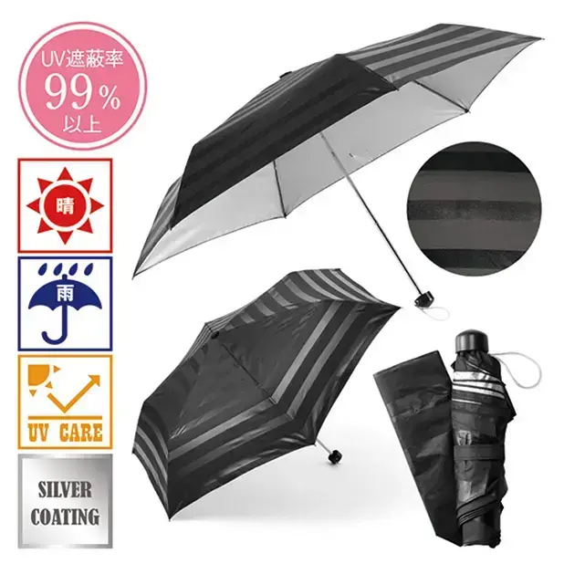 UV遮蔽率99%以上の晴雨兼用折りたたみ傘。