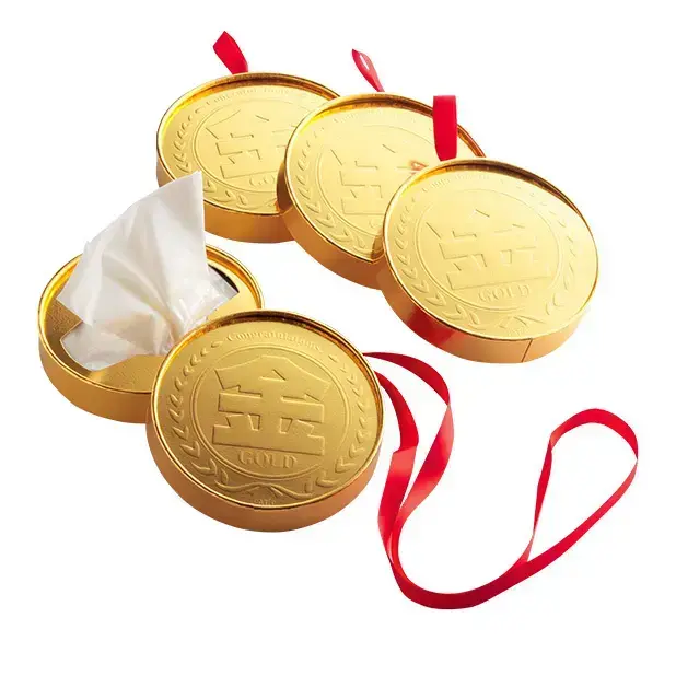 応援イベントにピッタリ！金メダルの形をしたティッシュです。
