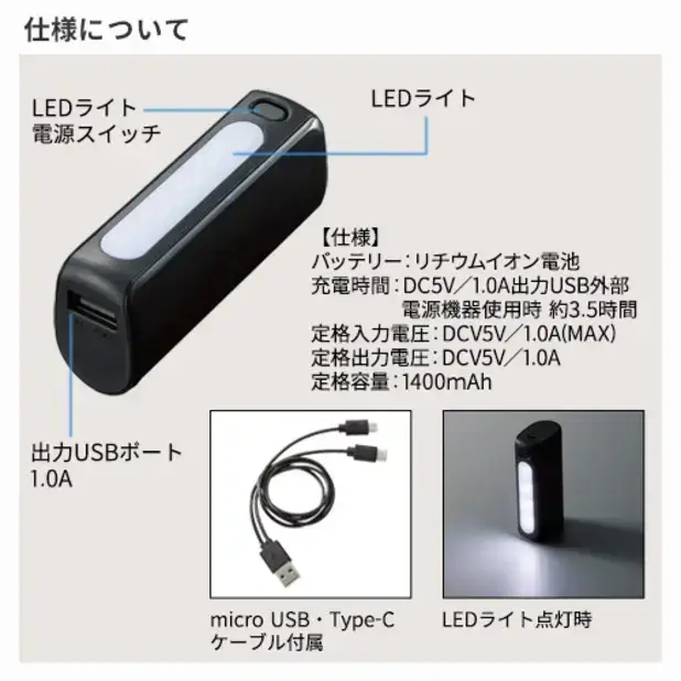 micro USB・Type-Cケーブル付 