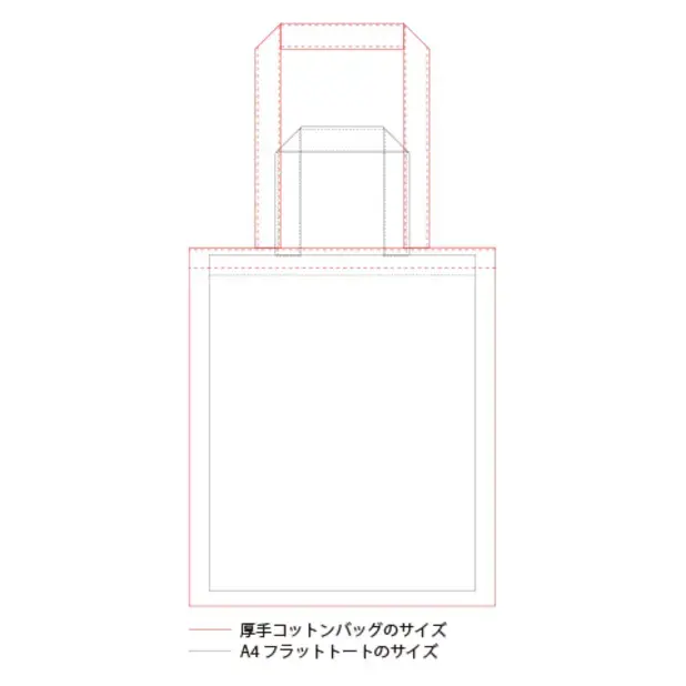 厚手コットンバッグ(L)　【ブラックライン】とのサイズ比較。 