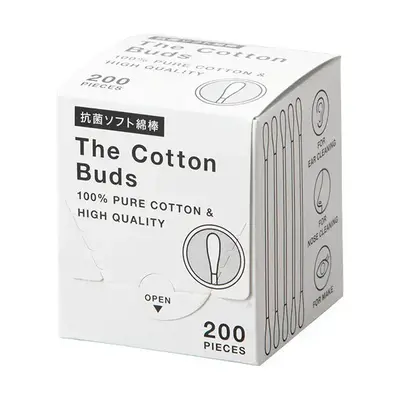 200本の綿棒が化粧箱に入っています。 200本の綿棒が化粧箱に入っています。