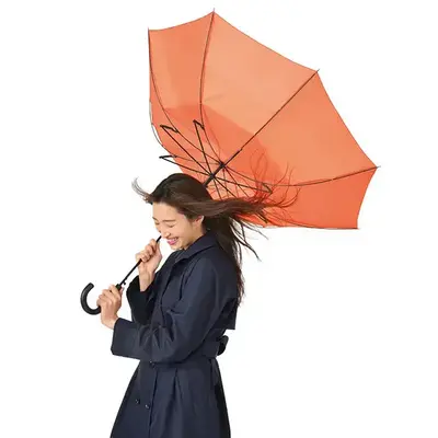 「人が何かにつかまっていないと立っていられないくらい」の状況下でも耐える晴雨兼用ジャンプ式長傘です。