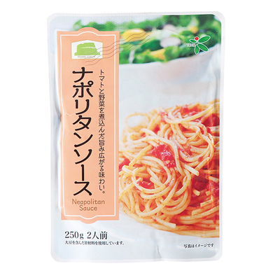 ナポリタンソース。トマトの旨みとマッシュルーム、オニオンのコクを活かしやさしい味に仕上げたパスタソースです。 ナポリタンソース。トマトの旨みとマッシュルーム、オニオンのコクを活かしやさしい味に仕上げたパスタソースです。
