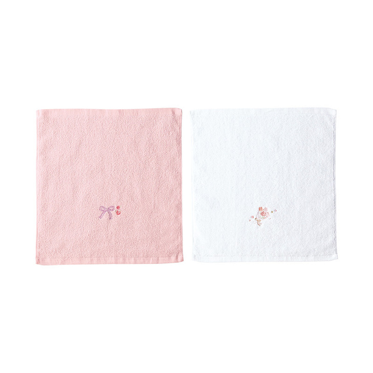 ピンク＆ホワイト　ハンドタオル2枚組