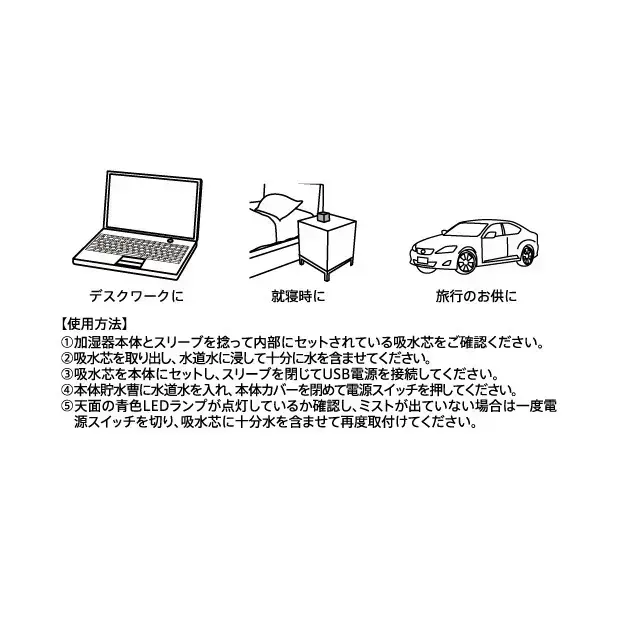 PC脇や車内で使えるUSB電源方式。