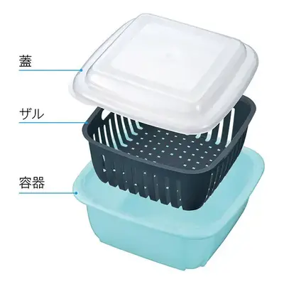蓋、ざる、容器の3点セットです。 蓋、ざる、容器の3点セットです。