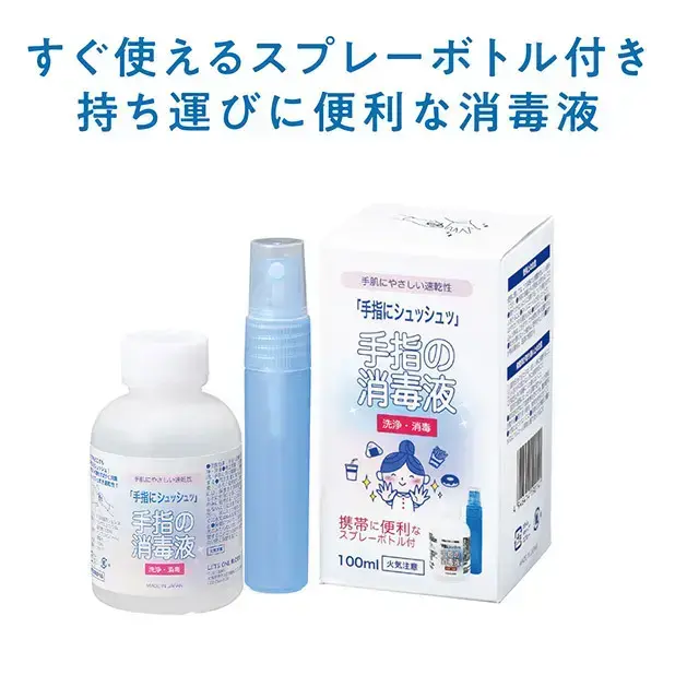 詰め替えて、外出時に携帯できるスプレーボトル付きの除菌・消毒液です。