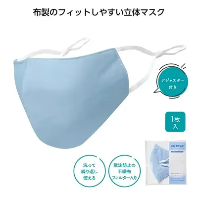 布製のフィットしやすい立体裁断マスク。