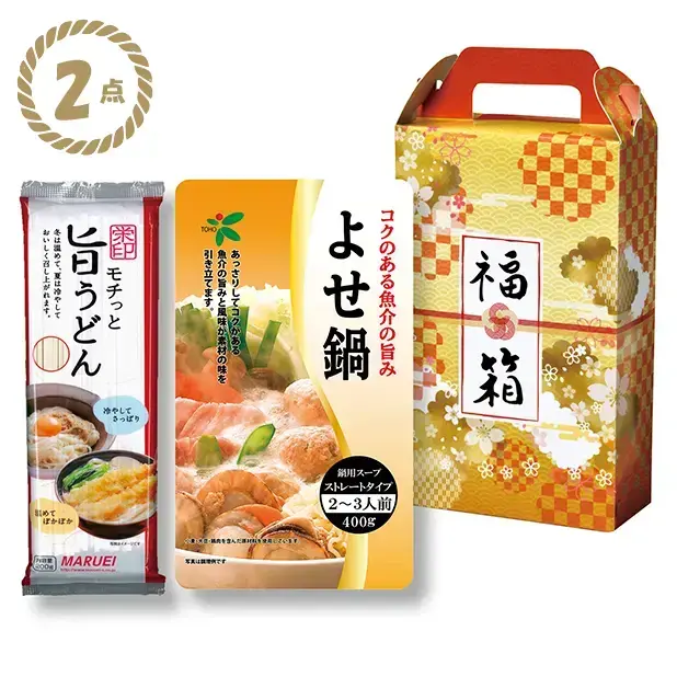 冬の食卓に便利な寄せ鍋スープと旨うどんのセットです。