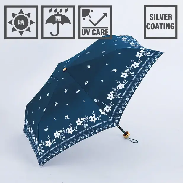 エレガントなデザインが目を引く晴雨兼用の折りたたみ傘です。