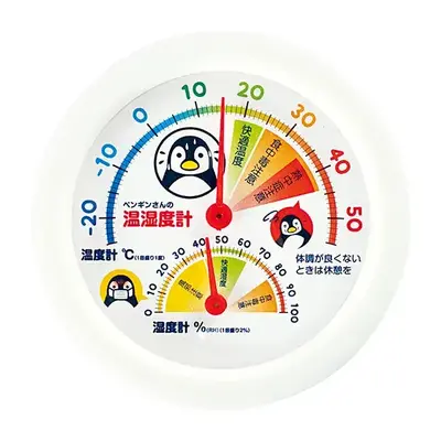熱中症やインフルエンザなど、危険ゾーンの表示がわかりやすい温湿度計です。