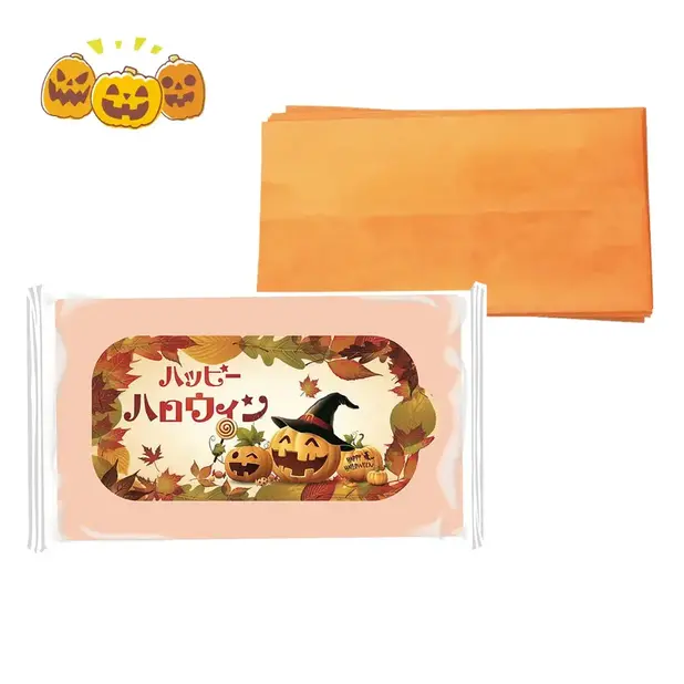 オレンジカラー、ハロウィンデザインのウエットティッシュです。