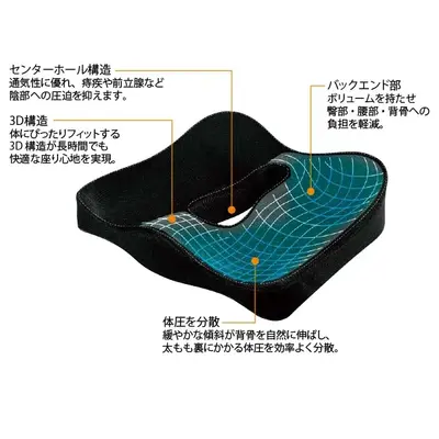 人間工学に基づい3D形状で長時間体をサポートします。