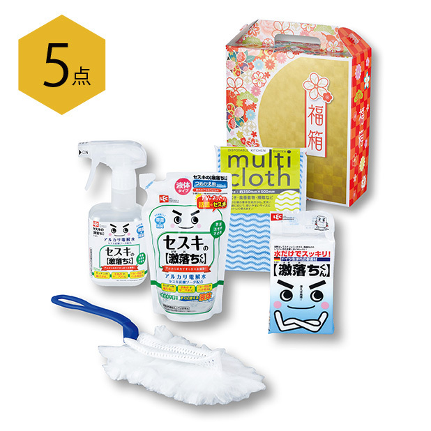 家庭内のお掃除に使えるアイテム5点が福箱に詰まっています。
